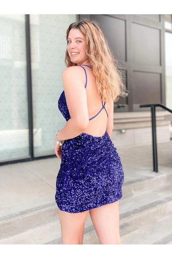 Sleeveless Short Velvet Sequin V-Neck Homecoming Dress / Prom Dress UK