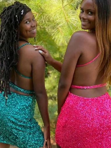 V-Neck Sleeveless Short Velvet Sequin Cocktail Dress UK