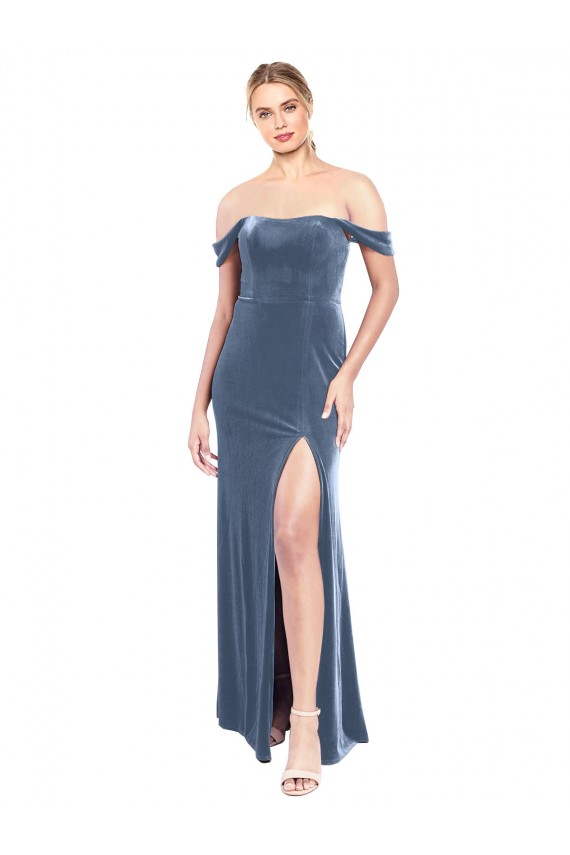 Draped Sleeves Wide Scoop Neck Off the Shoulder Velvet Bridesmaid Dress / Prom Dress UK