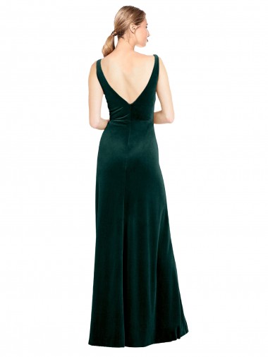 Sleek V-Neck Long Formal Velvet Bridesmaid Dress / Prom Dress with Side Slit UK