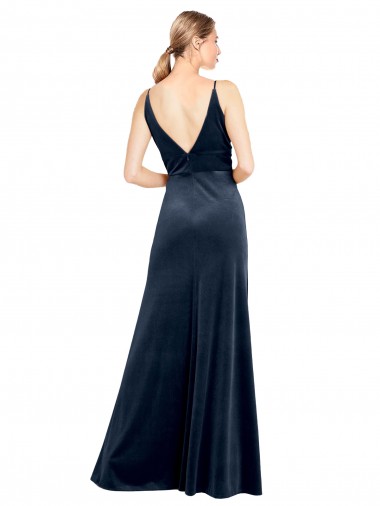 V-Back Long Velvet Bridesmaid Dress / Prom Dress with Notched V-Neck and Spaghetti Straps UK