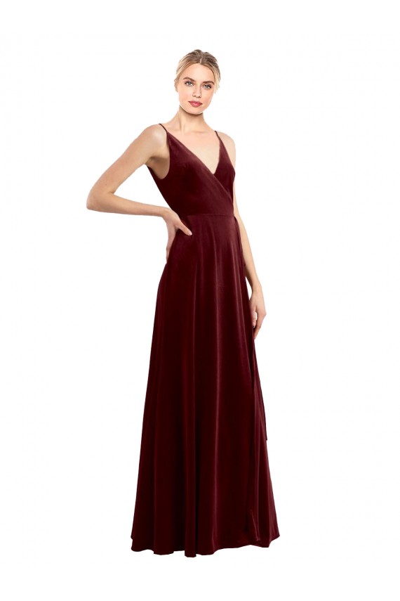 Faux Wrap V-Neck Sleek Long Formal Velvet Bridesmaid Dress / Prom Dress UK