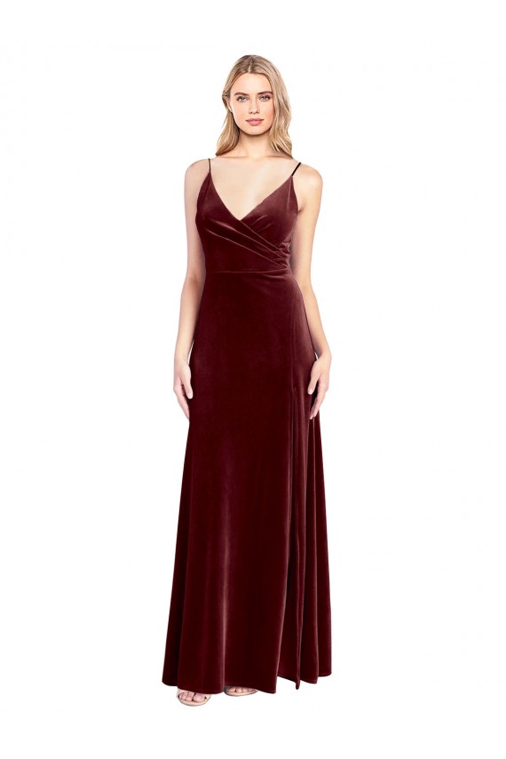 Faux Surplice Neckline Slim A-Line Long Velvet Bridesmaid Dress / Prom Dress UK