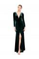 Plunging V-Neckline Long Sleeves Open Back Velvet Bridesmaid Dress / Prom Dress UK