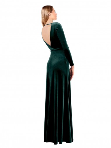 Plunging V-Neckline Long Sleeves Open Back Velvet Bridesmaid Dress / Prom Dress UK