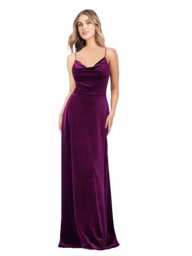 Draped Neckline Spaghetti Straps Formal Velvet Bridesmaid Dress / Prom Dress UK