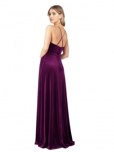 Draped Neckline Spaghetti Straps Formal Velvet Bridesmaid Dress / Prom Dress UK