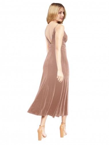Midi Cocktail Length Short V-Neck Velvet Bridesmaid Dress / Prom Dress with Notched Neckline UK