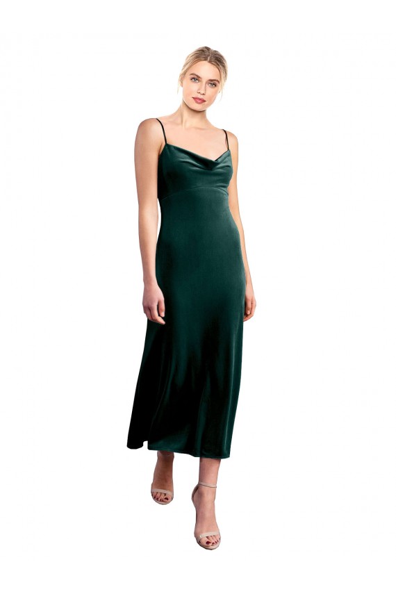 Midi Cocktail Length Cowl Neck Velvet Slip Bridesmaid Dress / Prom Dress UK