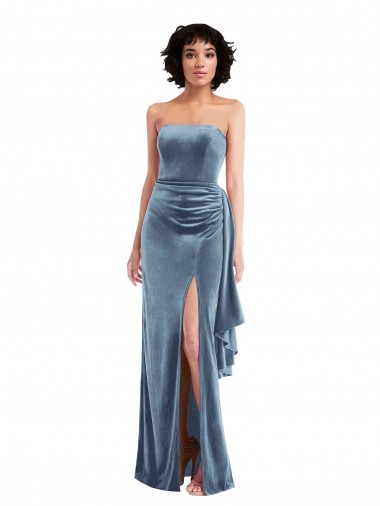 Strapless Formal Velvet Maxi Bridesmaid Dress / Prom Dress with Draped Skirt UK
