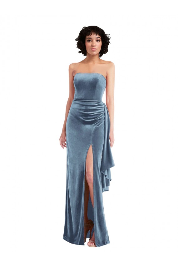 Strapless Formal Velvet Maxi Bridesmaid Dress / Prom Dress with Draped Skirt UK