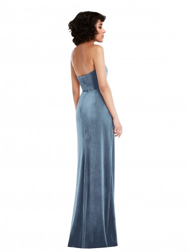 Strapless Formal Velvet Maxi Bridesmaid Dress / Prom Dress with Draped Skirt UK