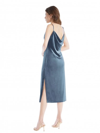 Midi Length Asymmetrical One Shoulder Velvet Slip Bridesmaid Dress / Prom Dress UK