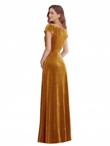 Cap Sleeve Faux Wrap Formal Velvet Maxi Bridesmaid Dress / Prom Dress with Pockets UK