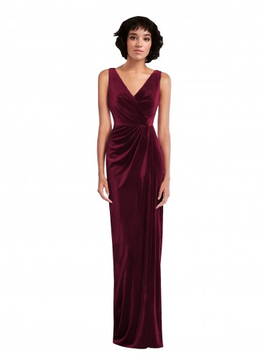 Draped Skirt Faux Wrap Velvet Maxi Bridesmaid Dress / Prom Dress UK
