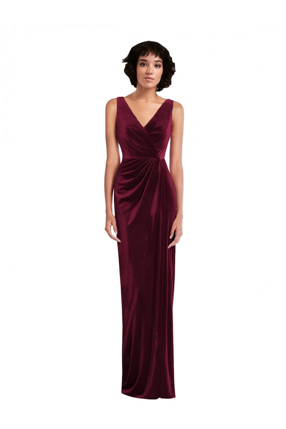 Draped Skirt Faux Wrap Velvet Maxi Bridesmaid Dress / Prom Dress UK