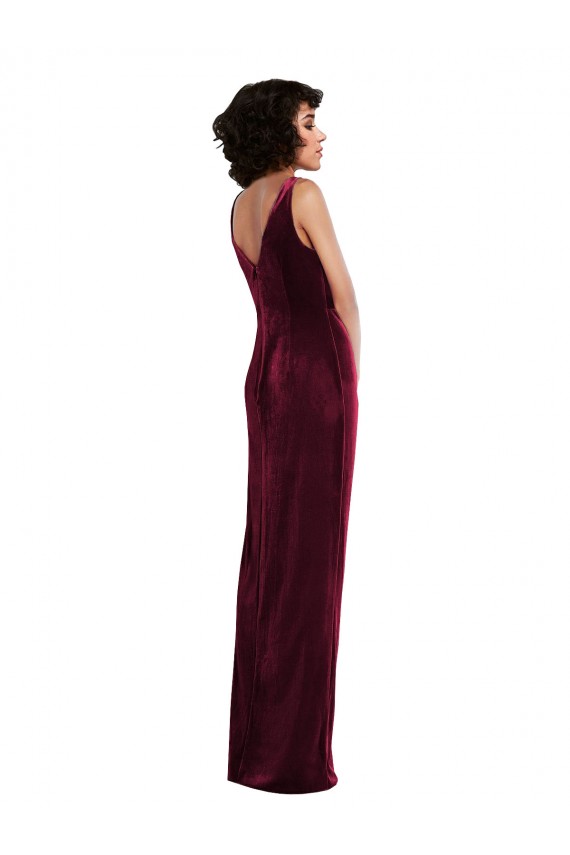 Draped Skirt Faux Wrap Velvet Maxi Bridesmaid Dress / Prom Dress UK
