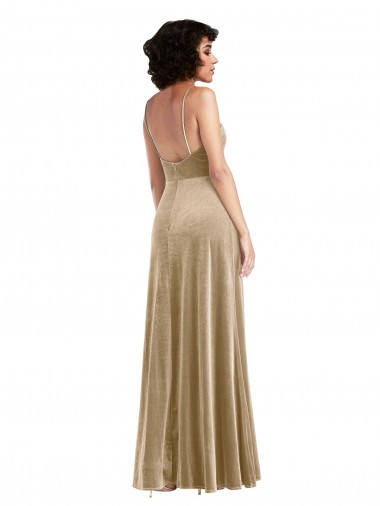 Square Neck Formal Velvet Maxi Bridesmaid Dress / Prom Dress with Front Slit UK