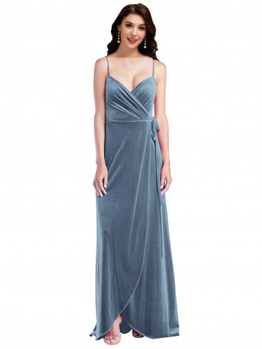 Velvet Wrap Maxi Bridesmaid Dress / Prom Dress with Pockets UK