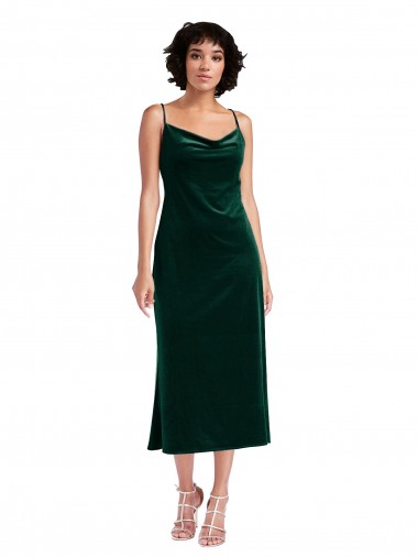 Midi Length Cowl Neck Formal Velvet Short Cocktail Slip Bridesmaid Dress / Prom Dress UK
