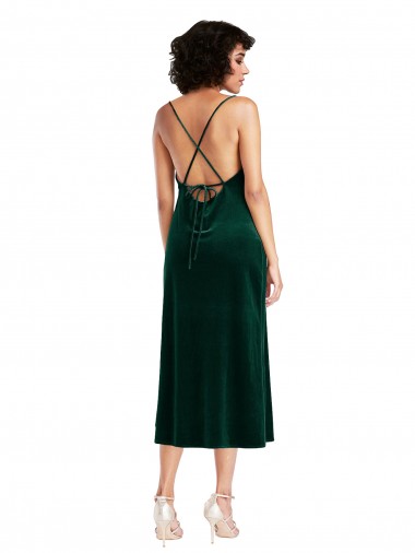 Midi Length Cowl Neck Formal Velvet Short Cocktail Slip Bridesmaid Dress / Prom Dress UK