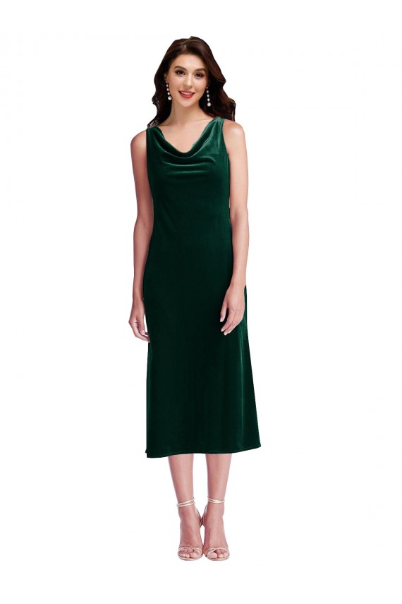 Cowl Neck Velvet Midi Cocktail Length Bridesmaid Dress / Prom Dress UK