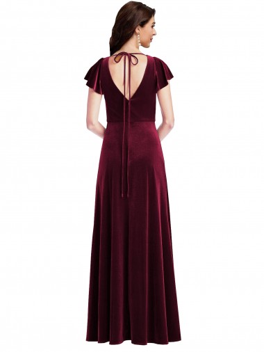 Flutter Sleeve Velvet Maxi Bridesmaid Dress / Prom Dress with Pockets UK