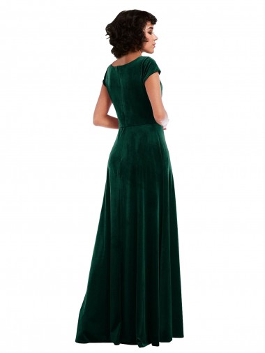 Cowl Neck Cap Sleeve Velvet Maxi Bridesmaid Dress / Prom Dress with Pockets UK
