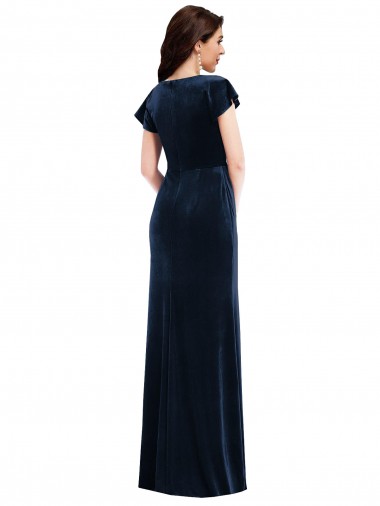 Flutter Sleeve Wrap Bodice Formal Velvet Maxi Bridesmaid Dress / Prom Dress with Pockets UK