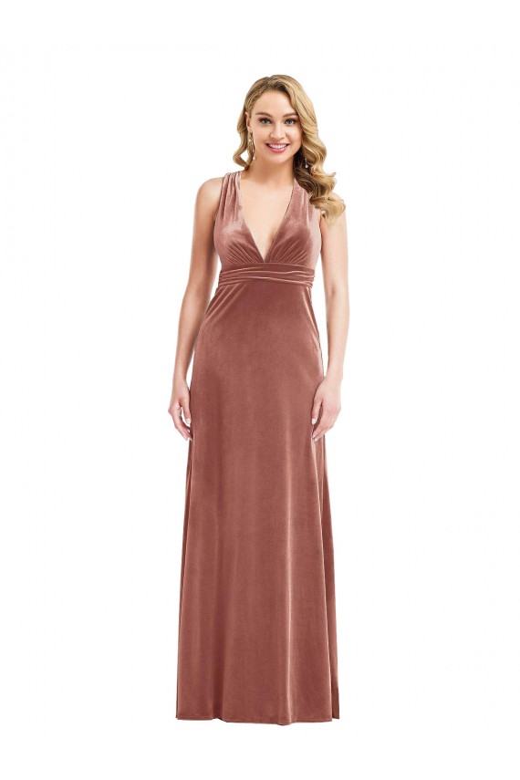 Plunging Neckline Formal Velvet Maxi Bridesmaid Dress / Prom Dress with Criss Cross Open Back UK