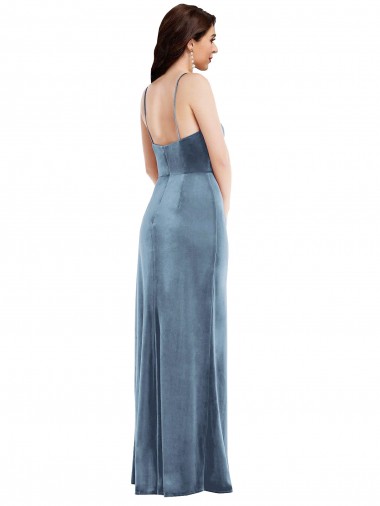 Spaghetti Strap Formal Velvet Maxi Bridesmaid Dress / Prom Dress with Draped Skirt UK