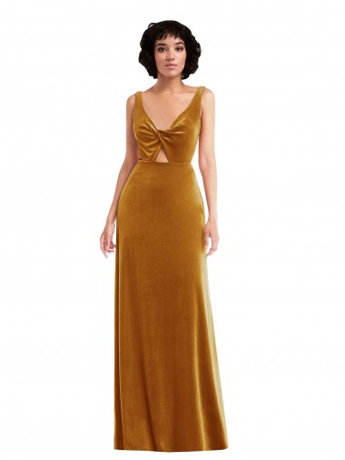 Twist Front Cutout Velvet Maxi Bridesmaid Dress / Prom Dress with Pockets UK