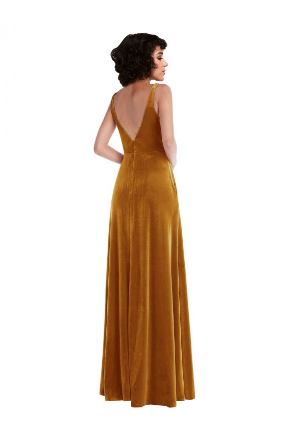 Twist Front Cutout Velvet Maxi Bridesmaid Dress / Prom Dress with Pockets UK