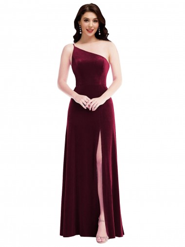 One Shoulder Spaghetti Strap Velvet Maxi Bridesmaid Dress / Prom Dress with Pockets UK