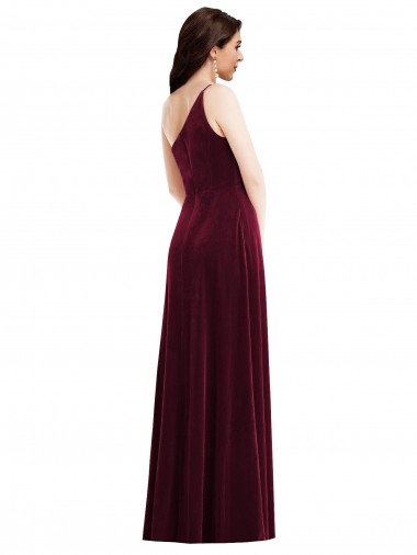 One Shoulder Spaghetti Strap Velvet Maxi Bridesmaid Dress / Prom Dress with Pockets UK