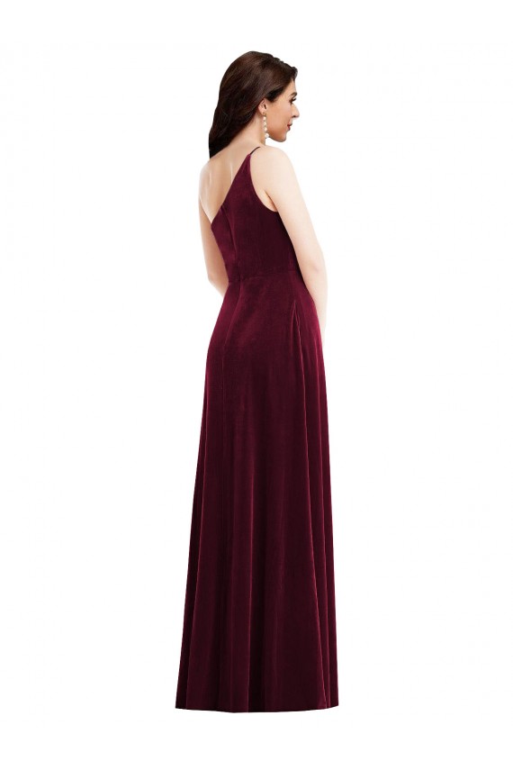 One Shoulder Spaghetti Strap Velvet Maxi Bridesmaid Dress / Prom Dress with Pockets UK