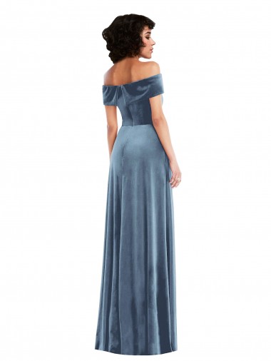 Draped Cuff Off the Shoulder Velvet Maxi Bridesmaid Dress / Prom Dress with Pockets UK