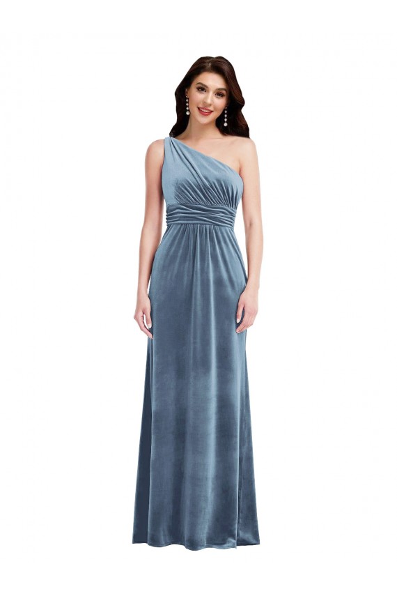 One Shoulder Draped Velvet Maxi Bridesmaid Dress / Prom Dress UK