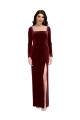 Sleek Square Neck Spaghetti Straps Velvet Bridesmaid Dress / Prom Dress with Side Slit UK