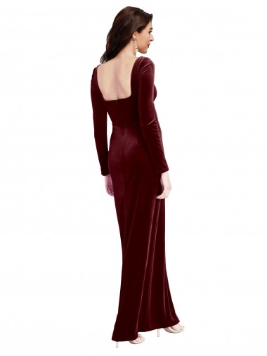 Sleek Square Neck Spaghetti Straps Velvet Bridesmaid Dress / Prom Dress with Side Slit UK