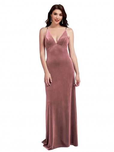 Low Scoop Back Long V-Neck Formal Velvet Slip Bridesmaid Dress / Prom Dress UK