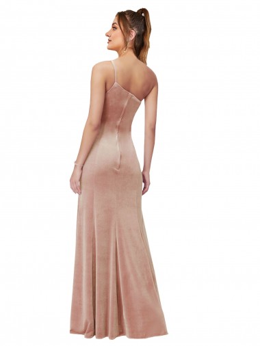 One Shoulder Formal Stretch Velvet Bridesmaid Dress / Prom Dress with Front Slit UK