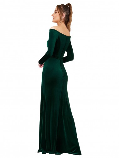 Off the Shoulder Long Sleeves Formal Stretch Velvet Bridesmaid Dress / Prom Dress UK