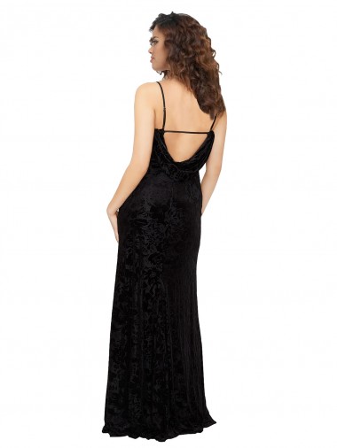 V-Neck Cowl Back Floral Velvet Bridesmaid Dress with Front Slit and Deep V-Neck UK