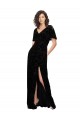 Split Sleeves V-Neck Floral Velvet Bridesmaid Dress with Front Slit UK