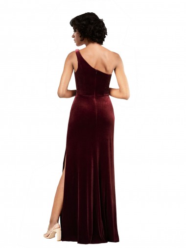 Formal One Shoulder Floor-Length Velvet Bridesmaid Dress / Prom Dress UK