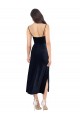Midi Cocktail Length Formal Velvet Bridesmaid Dress / Prom Dress with Cowl Neck and Spaghetti Straps UK