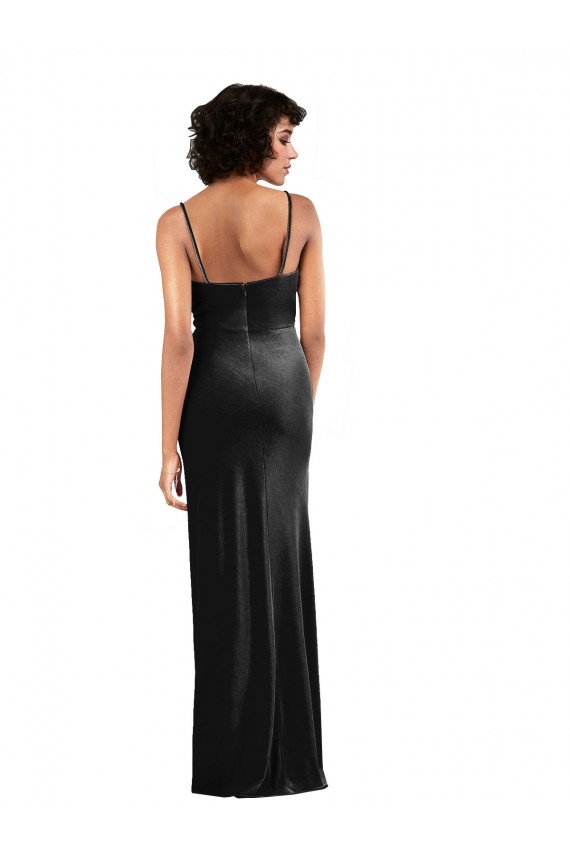 Modern Floor-Length Formal Velvet Bridesmaid Dress / Prom Dress with Cowl Neck and Spaghetti Straps UK