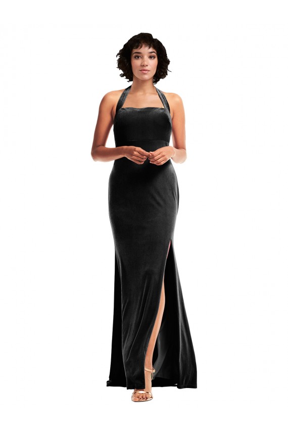 Empire Waist Formal Stretch Velvet Bridesmaid Dress / Prom Dress with Halter Strap UK
