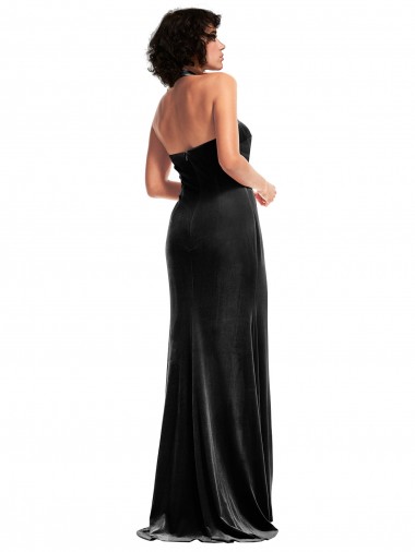 Empire Waist Formal Stretch Velvet Bridesmaid Dress / Prom Dress with Halter Strap UK